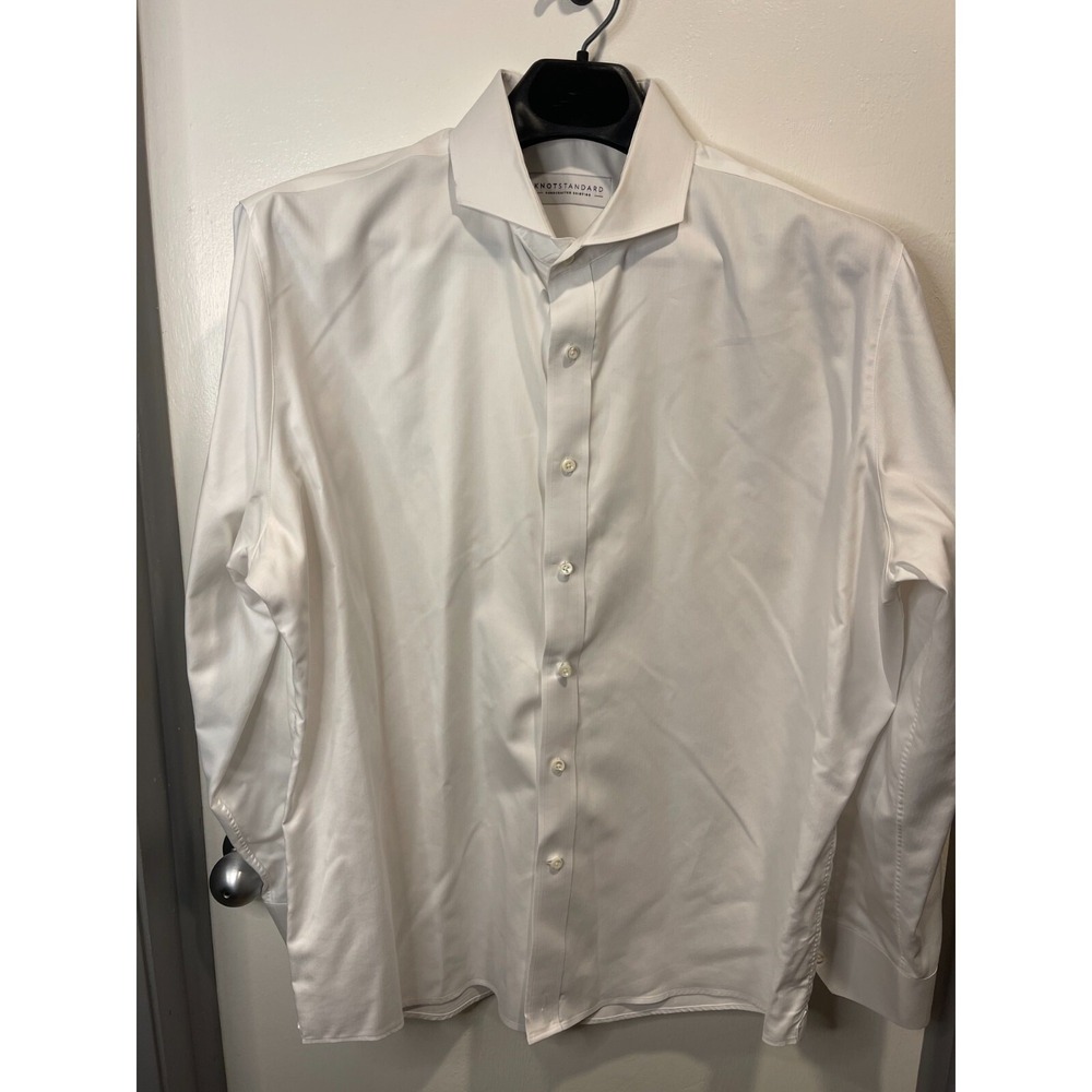 Knot Standard Mens White Herringbone Cotton Handcrafted Dress Shirt SAR047A XL